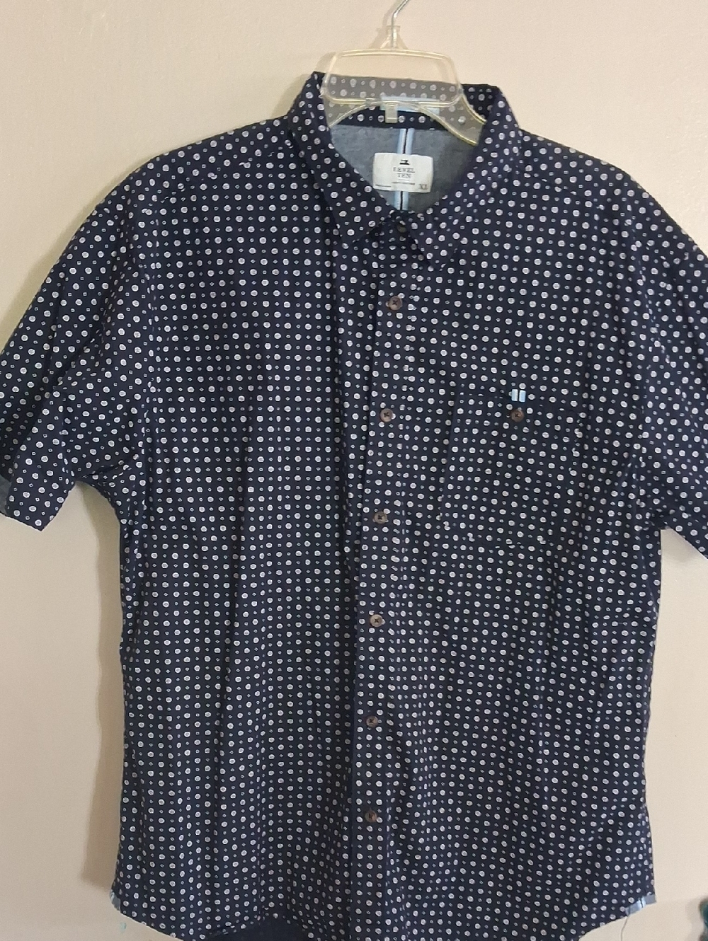 Men's Navy Short-Sleeve Printed Button-Down Shirt